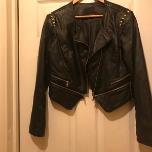 Black, Faux leather jacket